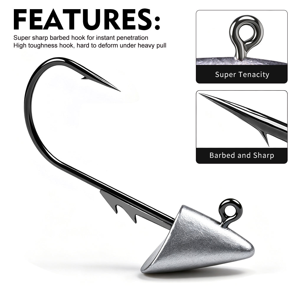Anti-slip bait keeper barb on bullet jighead shank holding soft plastic worms securely