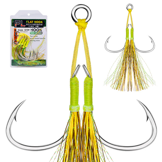 PROBEROS  5PCS 2 pairs/pack Fishing Hooks High Carbon Steel Plate Double Hooks Sea Fishing Gear Accessories Tied With Bright Silk