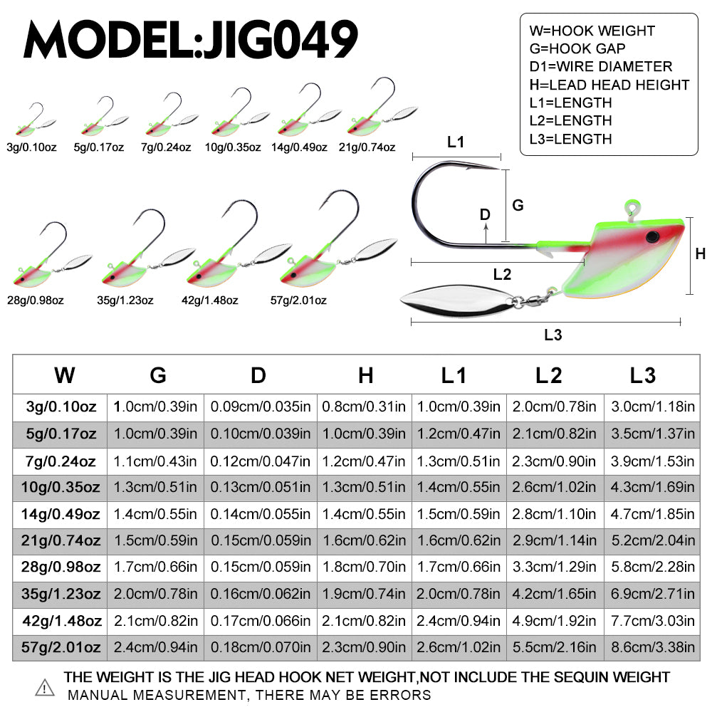 PROBEROS JIG049 Willow Blade Jig Head Hooks - 20Pcs Underspin Fishing Hooks