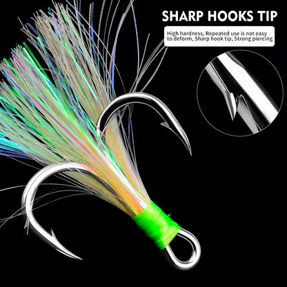 Sharp high-carbon steel barbed treble hook with reflective fishing feathers