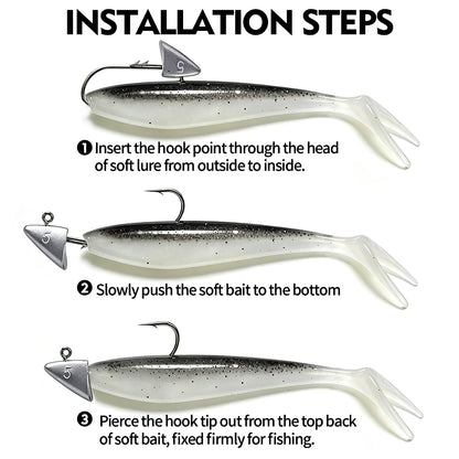 Step by step guide on how to rig soft plastic swimbait onto PROBEROS bullet jig head hook