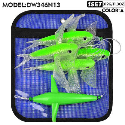 KATUYSHA DW346 bionic flying fish trolling lure in Color A, rigged for big game saltwater fishing.