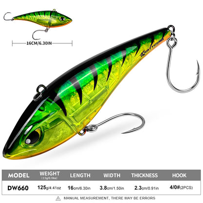 Katyusha DW660 125g Sinking VIB Fishing Lure with 4/0 Single Hooks Specification Chart