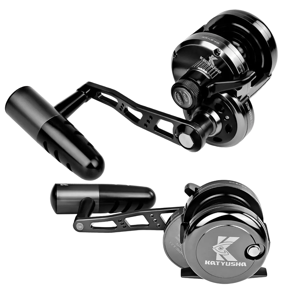 PROBEROS Slow Pitch Jigging Reel, 25kg Max Drag, Gunmetal Black CNC Aluminum Offshore Reel, 9+2 Bearings, 6.2:1 Gear Ratio 540g/546g