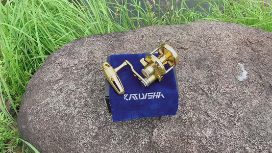 PROBEROS Slow Pitch Jigging Reel, 20kg Max Drag, Gold &nbsp;Left/Right Hand Slow Pitch Reel for Saltwater, 465g/506g