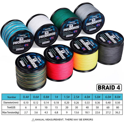 PROBEROS 2000m Braided Fishing Line 4 Strand Nano-Ion Armor｜Crush Storms, Rocks, Tides in Darkness - Proberos