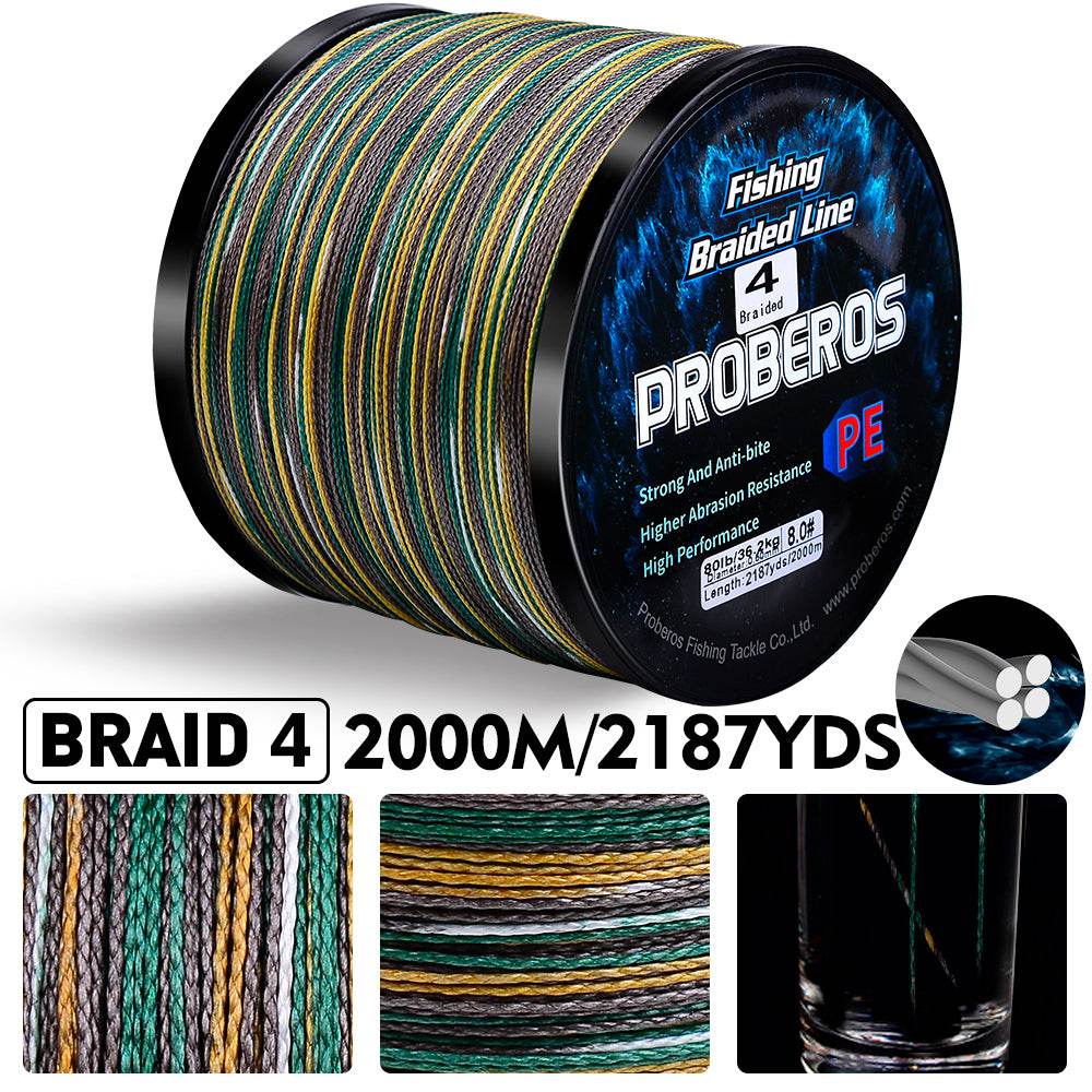 PROBEROS 2000m Braided Fishing Line 4 Strand Nano-Ion Armor｜Crush Storms, Rocks, Tides in Darkness - Proberos