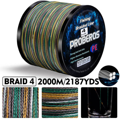 PROBEROS 2000m Braided Fishing Line 4 Strand Nano-Ion Armor｜Crush Storms, Rocks, Tides in Darkness - Proberos