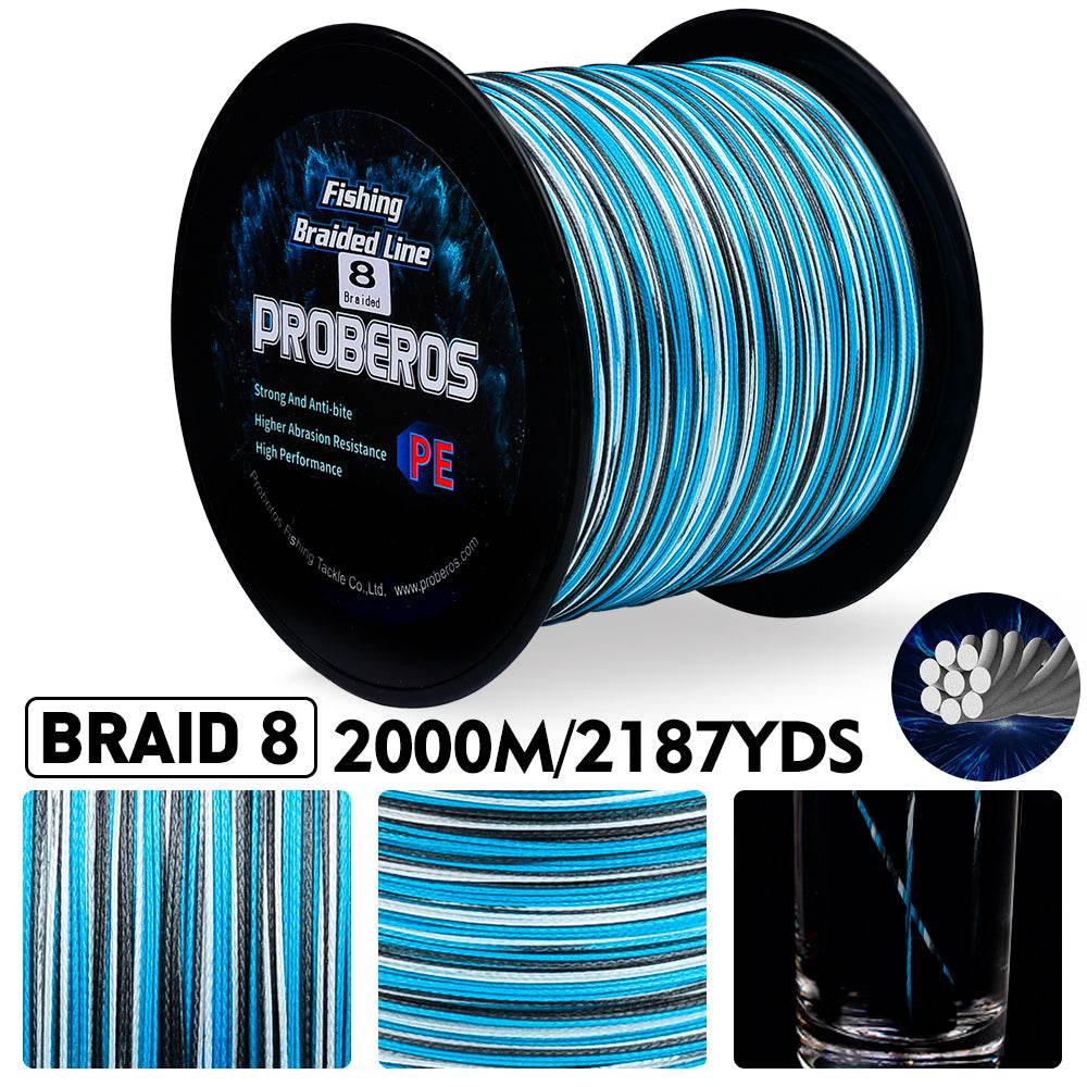 Close up view of PROBEROS 8 strand high density UHMWPE weave structure
