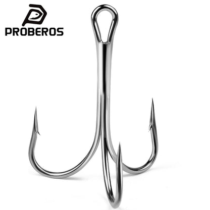 PROBEROS 3551 4X Heavy Duty Long Shank Nickel Plated Treble Hooks High Carbon Steel Big Game Saltwater Fishing Treble Hook