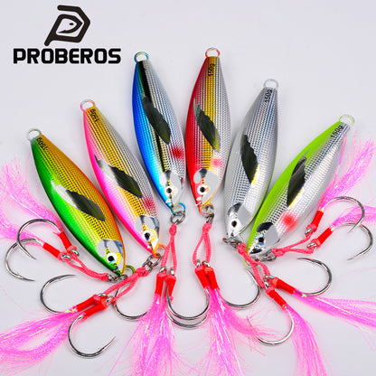 PROBEROS 3D bionic scale saltwater slow jigging lure with feathered assist hooks