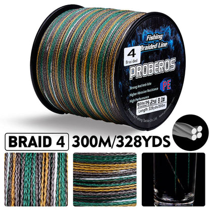 Tight 4 strand woven structure of PROBEROS high strength PE braided fishing line
