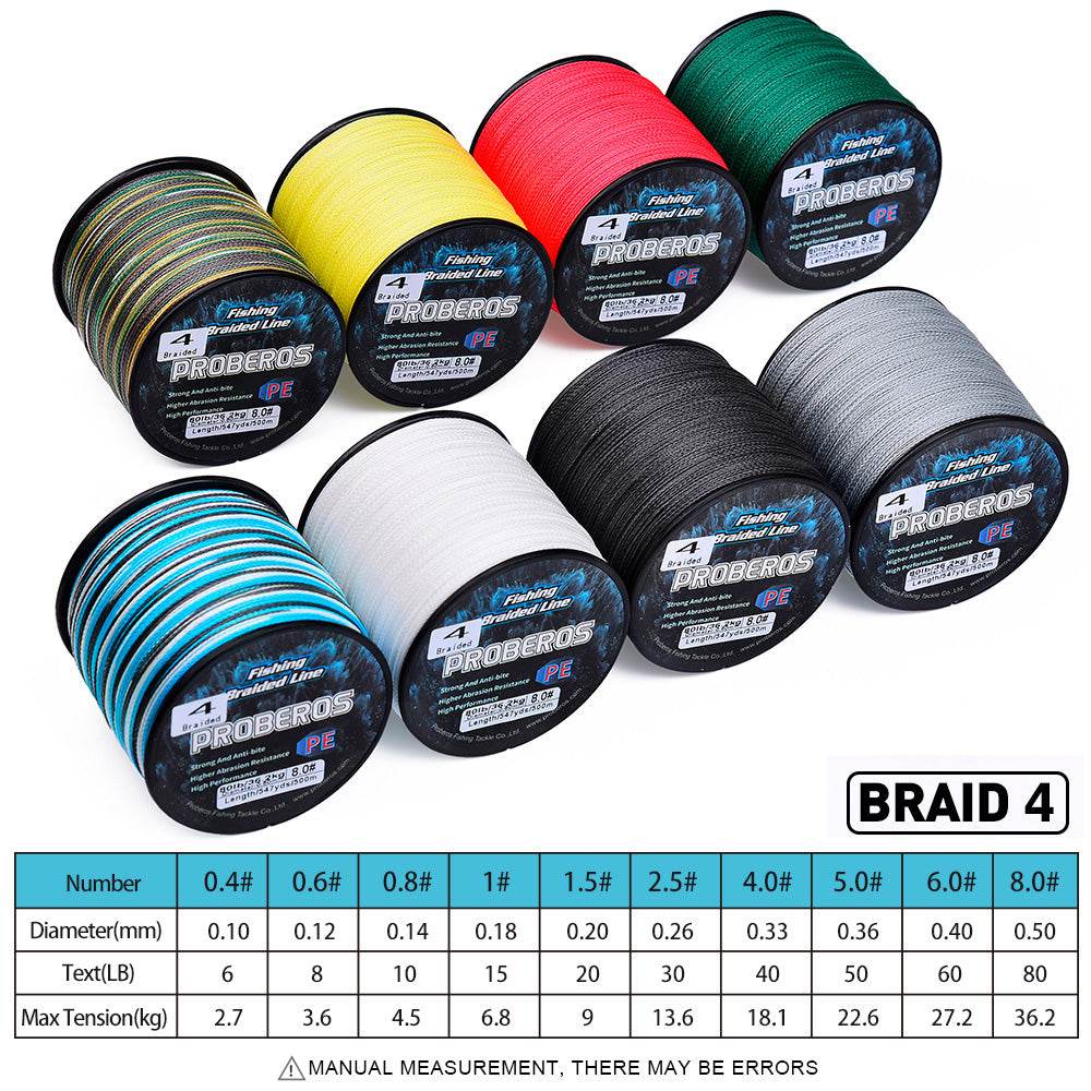 PROBEROS 500m Braided Fishing Line 4 Strand Cryo-to-Inferno Proof｜Ice Fishing to Tropical Battles - Proberos