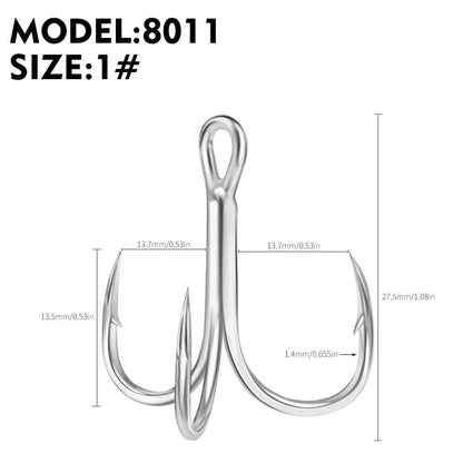 PROBEROS 50PCS Black High Carbon Treble Hooks Super Sharp Solid Size Triple Barbed Steel Fish Hook Fishing Gear Accessories - Proberos