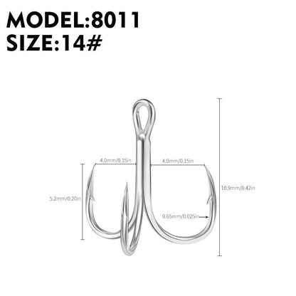 PROBEROS 50PCS Black High Carbon Treble Hooks Super Sharp Solid Size Triple Barbed Steel Fish Hook Fishing Gear Accessories - Proberos