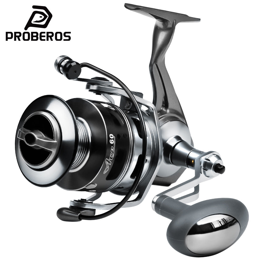 PROBEROS ACE spinning reel featuring full CNC machined aluminum body, dual-color spool, and customizable max drag up to 14kg.