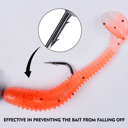 PROBEROS round ball lead jig head rigged with soft plastic worm lure for bass fishing