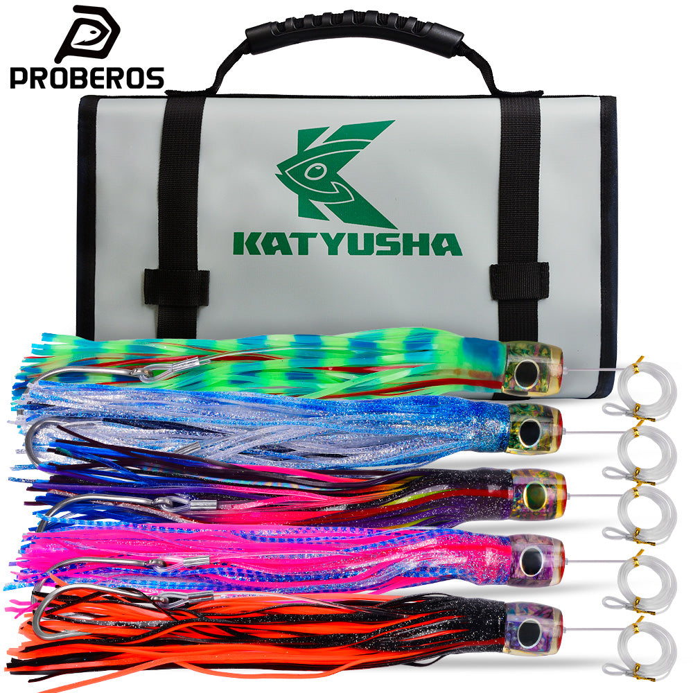 PROBEROS 5pcs big game trolling lure set with storage bag for deep sea fishing