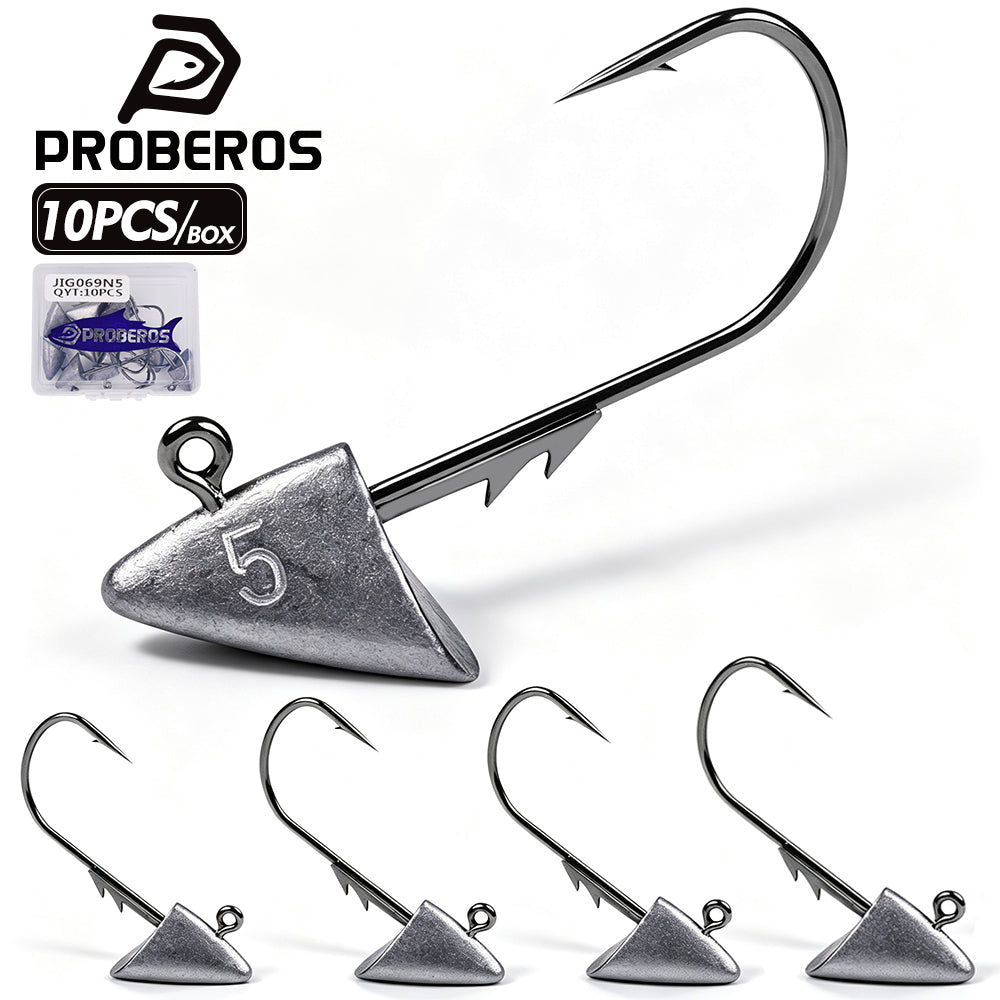 PROBEROS bullet jig head hook with high carbon steel barbed hook and pure lead head 10pcs set