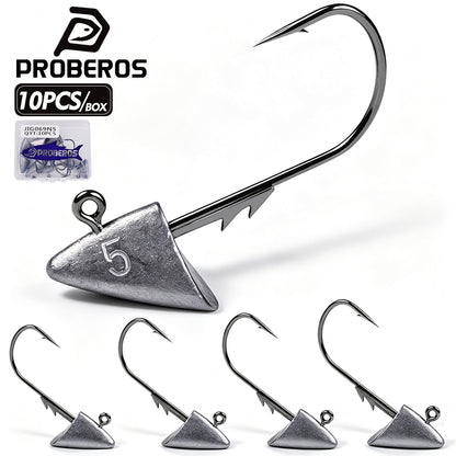 PROBEROS bullet jig head hook with high carbon steel barbed hook and pure lead head 10pcs set