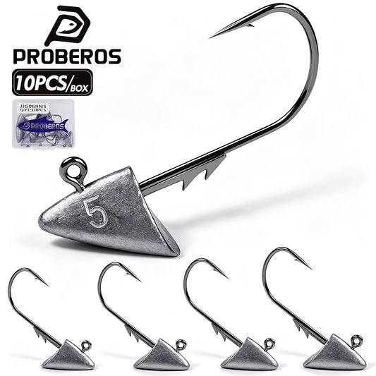 PROBEROS bullet jig head hook with high carbon steel barbed hook and pure lead head 10pcs set