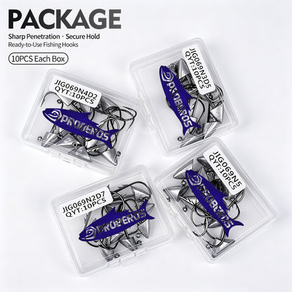 10PCS PROBEROS bullet jig head hooks stored in clear PP plastic tackle storage box