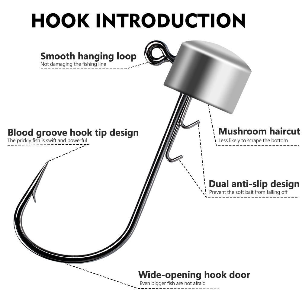High carbon steel barbed hook design and dimensions for PROBEROS cylinder jig head