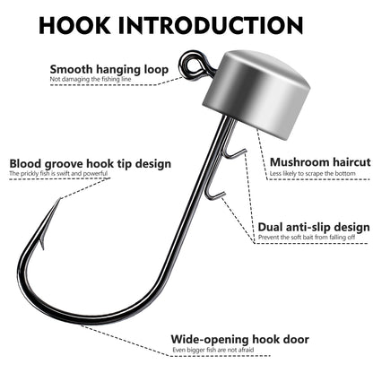 High carbon steel barbed hook design and dimensions for PROBEROS cylinder jig head