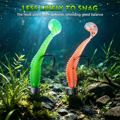 Dual bait keeper system holding soft plastic swimbait securely on cylinder jig head