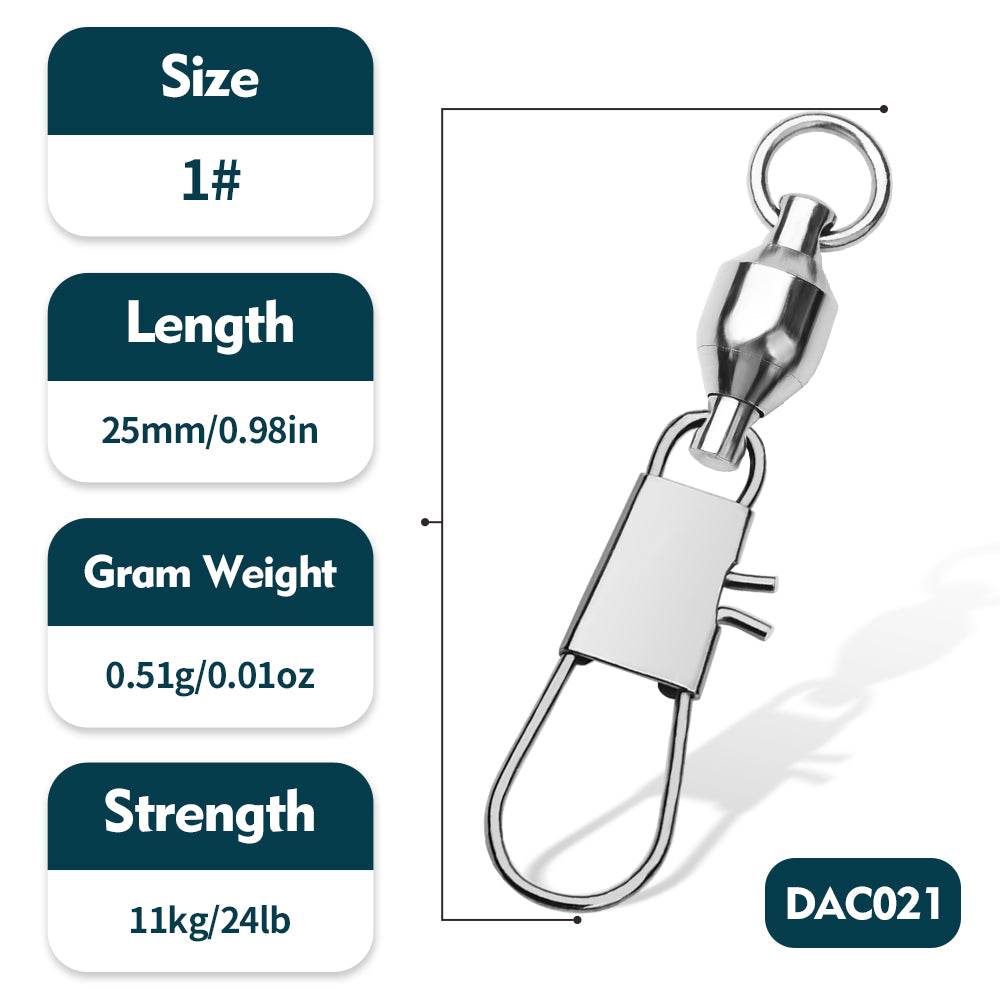 Detailed close up view of PROBEROS DAC021 Type B snap pin and figure eight bearing swivel