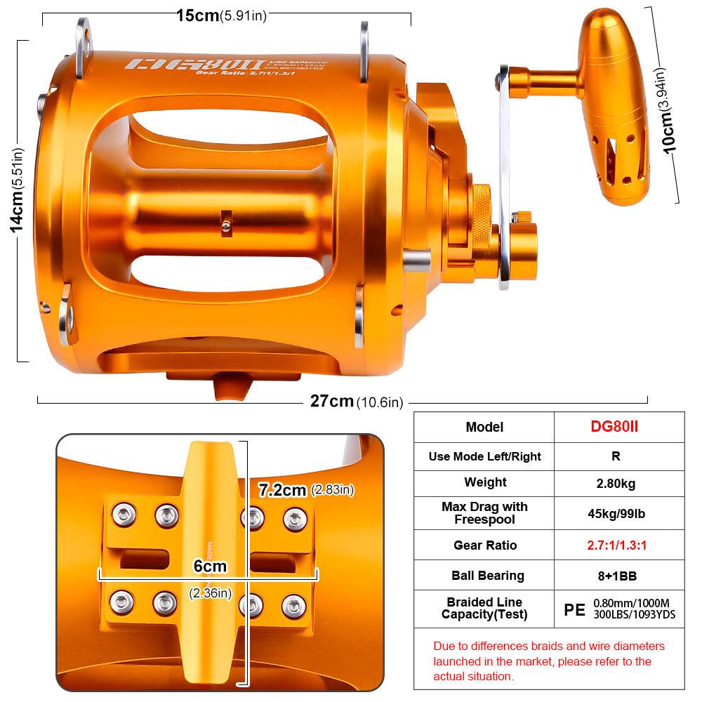 PROBEROS® Jigging Reels DG30/50/80 Fishing Reel Boat Two Speed Aluminum CNC Machined 45KG Max Drag Sea Boat Trolling Reel - Proberos