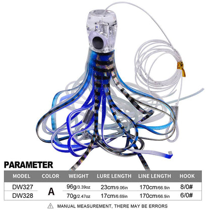 PROBEROS DW327 DW328 acrylic octopus trolling lure in Color A with bionic resin head