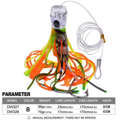 PROBEROS DW327 DW328 acrylic octopus trolling lure in Color B with bionic resin head