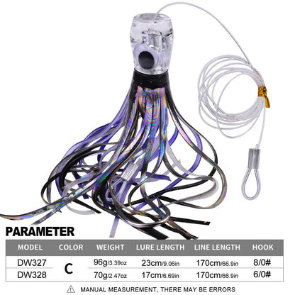 PROBEROS DW327 DW328 acrylic octopus trolling lure in Color c with bionic resin head