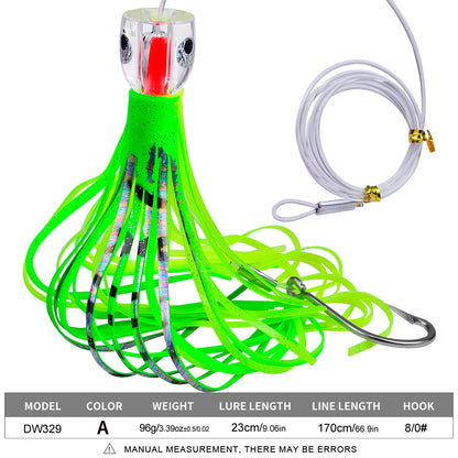 Durable acrylic resin head design with built-in water flow outlets for swimming stability on PROBEROS DW329 trolling lure