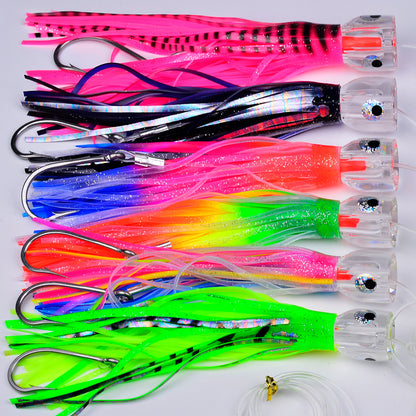 Six vibrant holographic octopus squid skirt color options A B C D E F for PROBEROS DW329 trolling lure