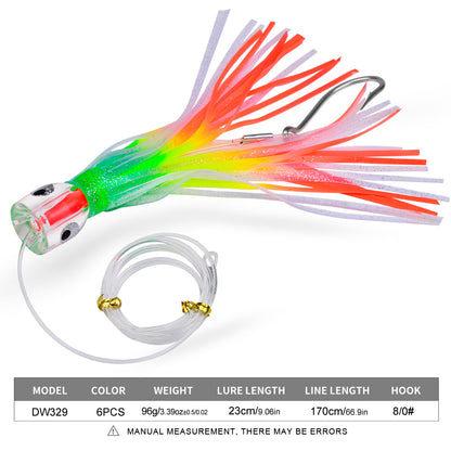 Specifications chart for PROBEROS DW329 trolling lure showing 23cm 9-inch length and 96g weight