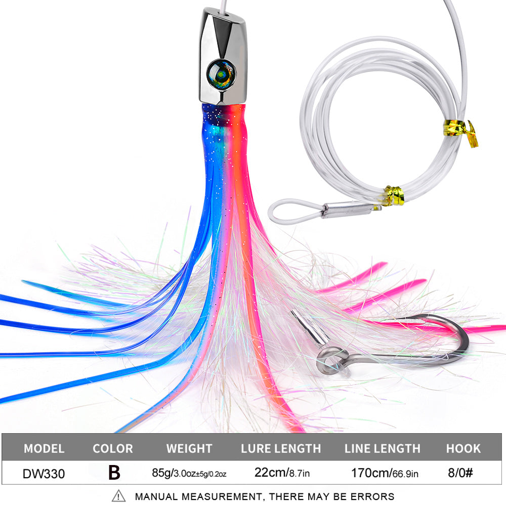 PROBEROS DW330 metal head squid skirt trolling lure in Color b realistic bionic design