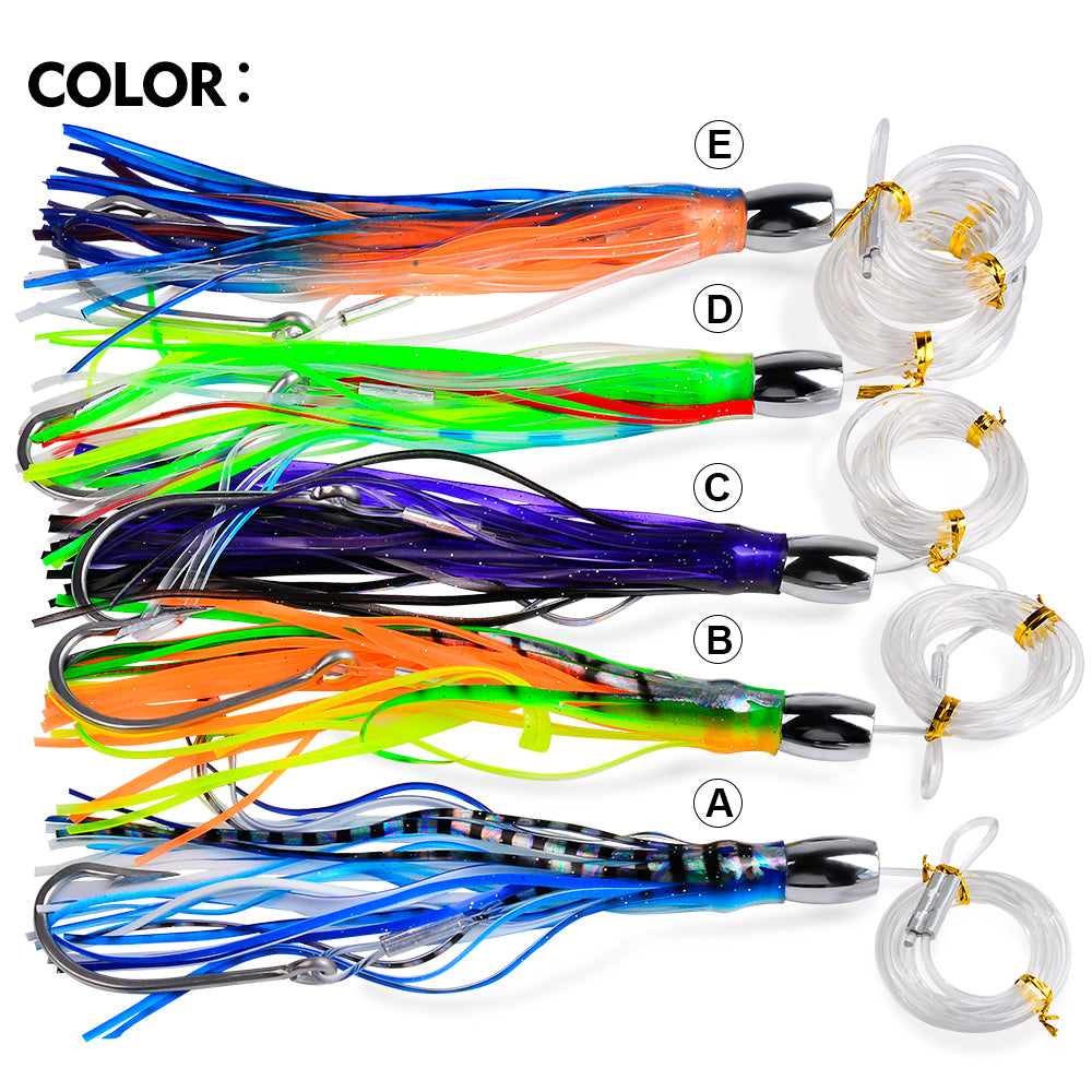 PROBEROS DW331 metal head octopus trolling lure available in 5 high visibility colors A B C D E