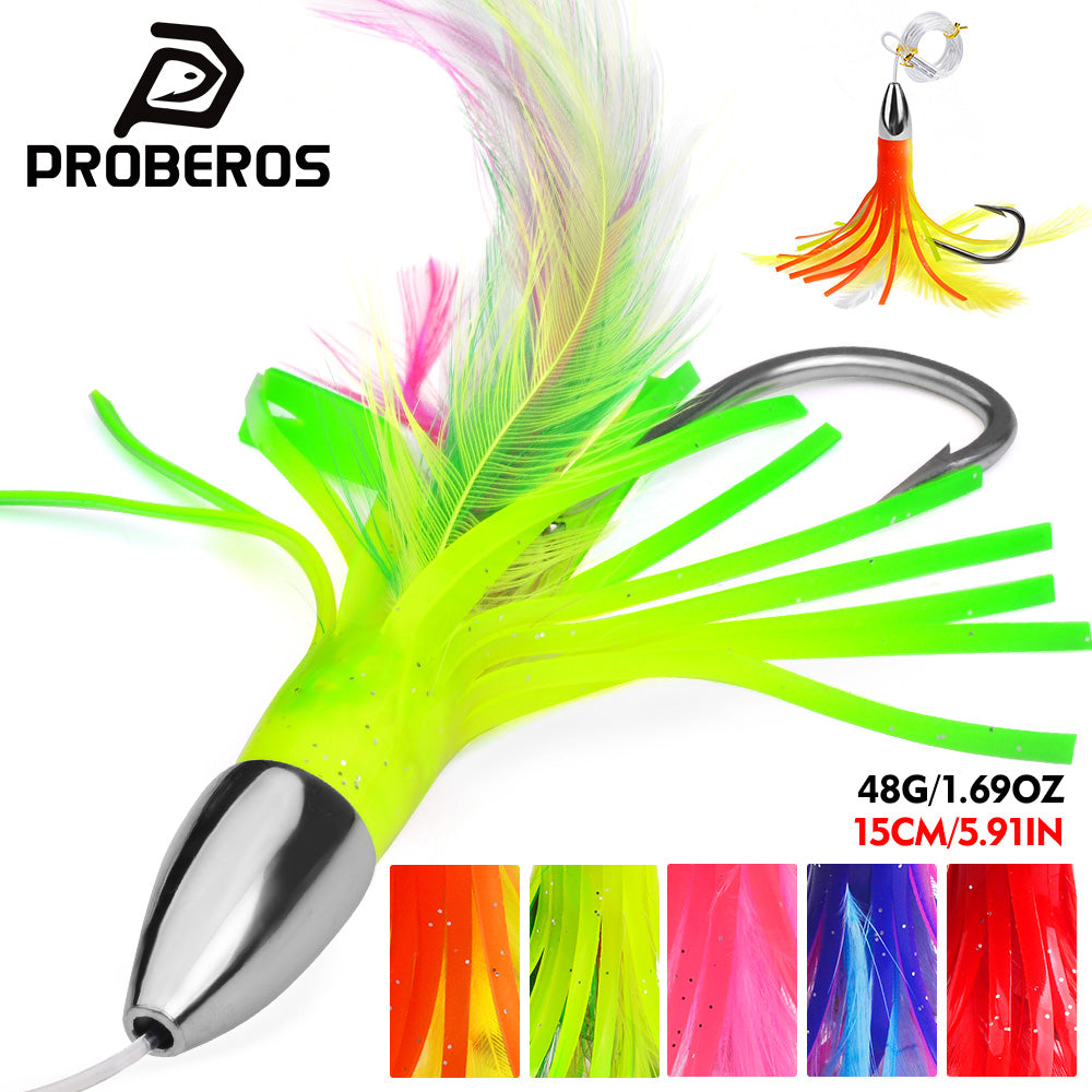 PROBEROS DW332 zinc alloy head octopus squid skirt trolling lure 15cm 48g offshore sea fishing bait