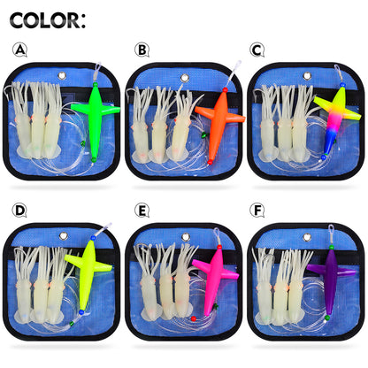 PROBEROS DW348 saltwater trolling squid skirt lure sets in 6 vibrant colors