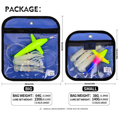 Size and weight comparison chart for PROBEROS DW348 trolling lures