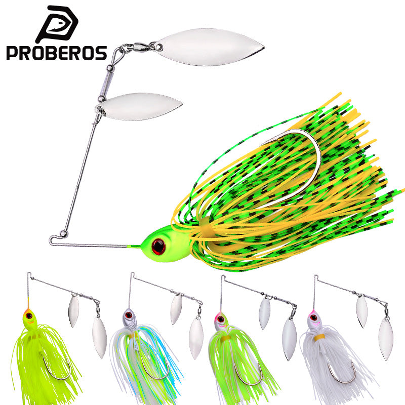 Proberos DW534 spinnerbait lure with dual metal blades and silicone skirt for bass