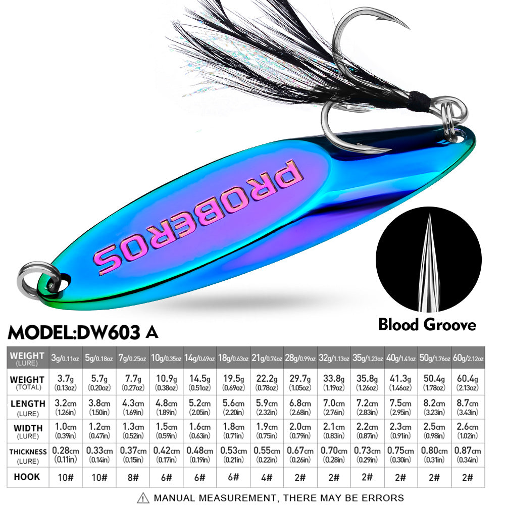 Proberos DW603 metal spoon lure color A silver holographic finish