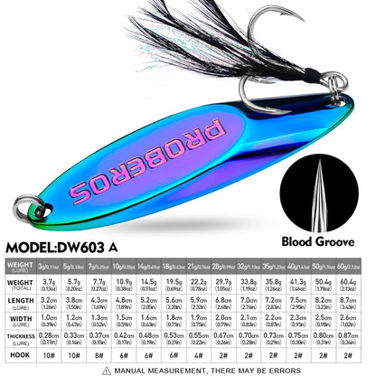 Proberos DW603 metal spoon lure color A silver holographic finish