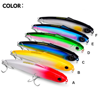 Six vibrant gradient color finishes A B C D E F of PROBEROS DW604 saltwater VIB fishing lure