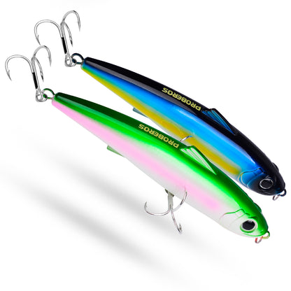 PROBEROS DW604 83g 19.5cm sinking VIB saltwater lure with three 3/0 treble hooks and realistic 3D eyes
