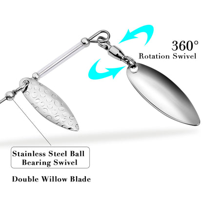 Close-up of PROBEROS DW610 dual metal blades, 3D eye, and sharp steel hook