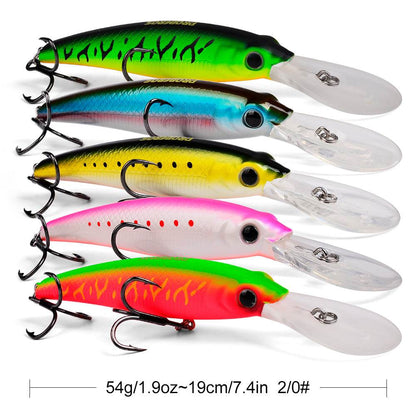 PROBEROS 5PCS Sinking Laser Minnow Fishing Lure 19CM 54G Pesca Hooks Fish Wobbler Tackle Crankbait Artificial Japan Hard Bait Swimbait - Proberos