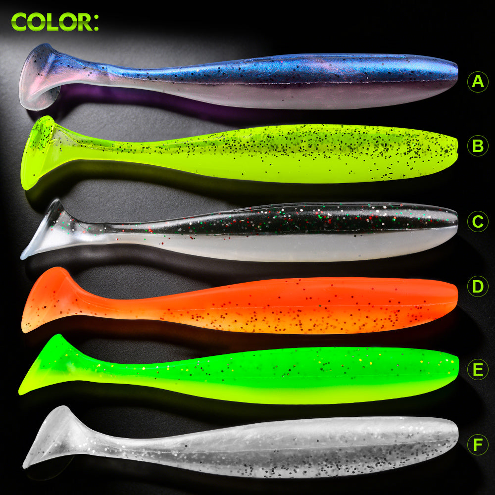 All 6 vibrant color options of Proberos DW6134 silicone soft swimbaits